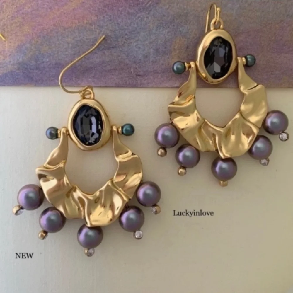 ALEXIS BITTAR • New Pearl Studded Crumpled Swinging Byzantine Drop Earrings - Picture 14 of 16